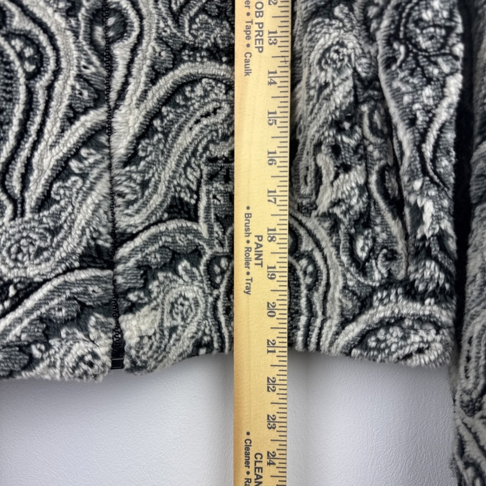 Vintage Duffel Outdoor Jacket Womens Small Black White Paisley Faux Fur Fleece - Picture 9 of 10